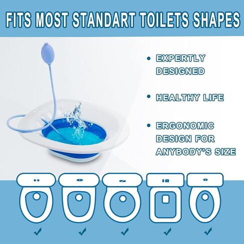 حمام المقعدة nvxigac لمقعد المرحاض، حمام الجلوس للبواسير، حمام الجلوس للعناية بعد الولادة، مقعد مهدئ للمرحاض، وعاء أعمق أوسع، حوض مقعد قابل للطي مع فلوشير، يناسب المرحاض العالمي in Kuwait