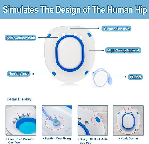 حمام المقعدة nvxigac لمقعد المرحاض، حمام الجلوس للبواسير، حمام الجلوس للعناية بعد الولادة، مقعد مهدئ للمرحاض، وعاء أعمق أوسع، حوض مقعد قابل للطي مع فلوشير، يناسب المرحاض العالمي in Kuwait