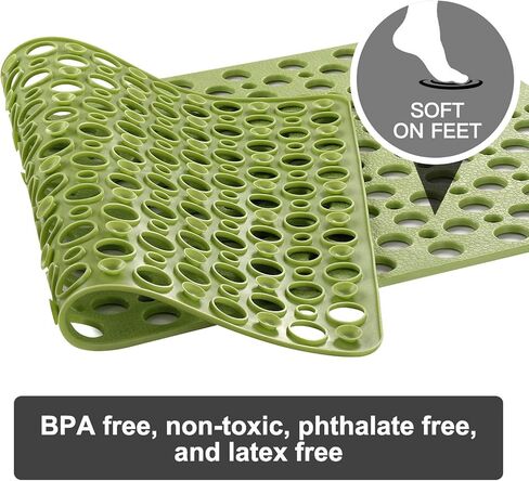 YINENN حمام دش حصيرة غير زلة مع أكواب الشفط، TPE حصيرة سلامة دش وخالية من اللاتكس الفثالات، سجادة حمام قابلة للغسل في الغسالة للحوض، حصائر حمام ناعمة مع فتحات تصريف 30 × 17 بوصة، ذروة خضراء in Kuwait