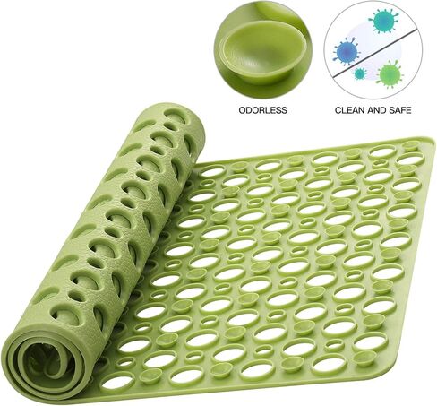 YINENN حمام دش حصيرة غير زلة مع أكواب الشفط، TPE حصيرة سلامة دش وخالية من اللاتكس الفثالات، سجادة حمام قابلة للغسل في الغسالة للحوض، حصائر حمام ناعمة مع فتحات تصريف 30 × 17 بوصة، ذروة خضراء in Kuwait