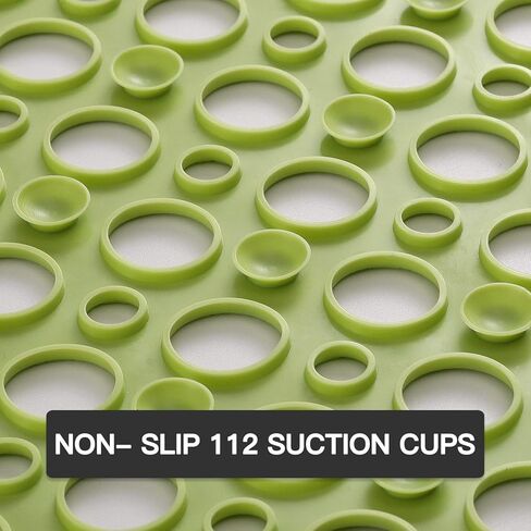 YINENN حمام دش حصيرة غير زلة مع أكواب الشفط، TPE حصيرة سلامة دش وخالية من اللاتكس الفثالات، سجادة حمام قابلة للغسل في الغسالة للحوض، حصائر حمام ناعمة مع فتحات تصريف 30 × 17 بوصة، ذروة خضراء in Kuwait