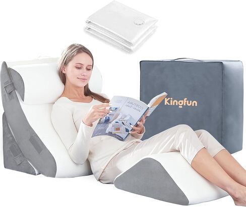 طقم وسائد إسفين لتقويم العظام من Kingfun مكون من 4 قطع لمرحلة ما بعد الجراحة، إسفنج الذاكرة للنوم، دعم الساق والظهر والذراع قابل للتعديل، وسادة الجلوس والراحة مع حقيبة سفر in Saudi Arabia