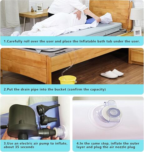 TWSOUL Inflatable Portable Bathtub, Medical Inflatable Bathtub Shower, Bath Basin Kit, PVC Portable Bathtub with Electric Air Pump, for Elderly, Disabled, Bedridden Patients, Handicapped, Pregnant in Kuwait