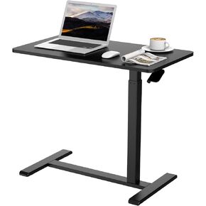 FLEXISPOT Medical Adjustable Overbed Bedside Table with Wheels Pneumatic Mobile Standing Desk Laptop Desk Rolling Computer Cart Movable Table Hospital Home Use(31.5" W x 17.7" D, Mahogany Large)