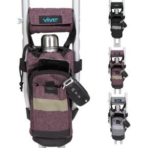 Vive Crutch Accessories Bag and Hand Grip Cushions, Water-Resistant Premium Pouch for Crutches, with Drink Holder Phone Holder, 3 Pockets, Lightweight