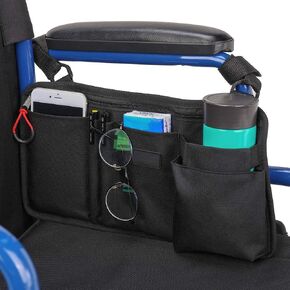 ISSYAUTO Wheelchair Side Bag, Wheelchair Pouch Bag with Cup Holder, Armrest Accessories for Wheelchair, Rollator, Electric Scooter Wheelchairs, Ideal Gift for Mother's Day & Father's Day (Black) in Kuwait
