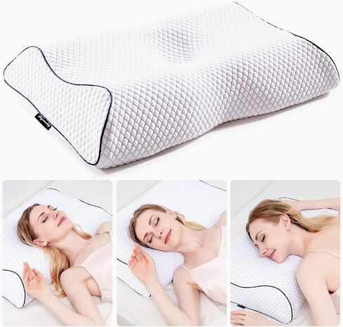 Cervical Contour Memory Foam Pillow: Neck Support Chiropractic Pillow,Ergonomic Orthopedic Sleep Spine Contoured Pillows,Relief Neck Shoulder Back Pain Relief Snoring, Side Back Stomach Sleeper Pillow in Saudi Arabia