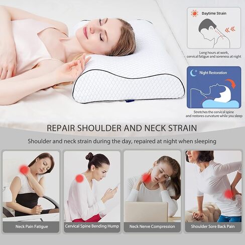 Cervical Contour Memory Foam Pillow: Neck Support Chiropractic Pillow,Ergonomic Orthopedic Sleep Spine Contoured Pillows,Relief Neck Shoulder Back Pain Relief Snoring, Side Back Stomach Sleeper Pillow in Saudi Arabia