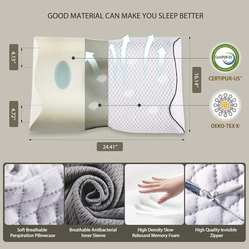 Cervical Contour Memory Foam Pillow: Neck Support Chiropractic Pillow,Ergonomic Orthopedic Sleep Spine Contoured Pillows,Relief Neck Shoulder Back Pain Relief Snoring, Side Back Stomach Sleeper Pillow in Saudi Arabia