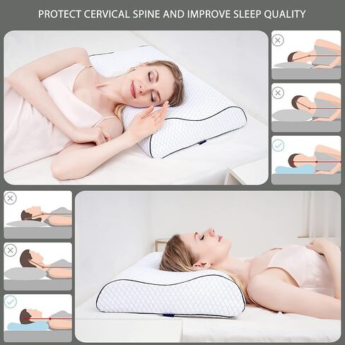 Cervical Contour Memory Foam Pillow: Neck Support Chiropractic Pillow,Ergonomic Orthopedic Sleep Spine Contoured Pillows,Relief Neck Shoulder Back Pain Relief Snoring, Side Back Stomach Sleeper Pillow in Saudi Arabia