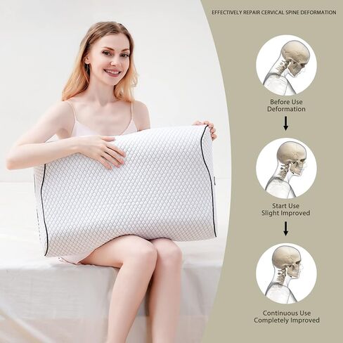 Cervical Contour Memory Foam Pillow: Neck Support Chiropractic Pillow,Ergonomic Orthopedic Sleep Spine Contoured Pillows,Relief Neck Shoulder Back Pain Relief Snoring, Side Back Stomach Sleeper Pillow in Saudi Arabia
