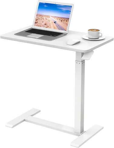 طاولة بجانب السرير من FLEXISPOT طبية قابلة للتعديل مع عجلات تعمل بالهواء المضغوط ومكتب كمبيوتر محمول وعربة كمبيوتر متدحرجة وطاولة متحركة للاستخدام المنزلي في المستشفى (عرض 27.6 بوصة × عمق 15.7 بوصة، طاولة بيضاء) in Kuwait