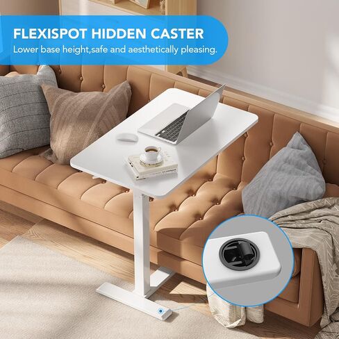 طاولة بجانب السرير من FLEXISPOT طبية قابلة للتعديل مع عجلات تعمل بالهواء المضغوط ومكتب كمبيوتر محمول وعربة كمبيوتر متدحرجة وطاولة متحركة للاستخدام المنزلي في المستشفى (عرض 27.6 بوصة × عمق 15.7 بوصة، طاولة بيضاء) in Kuwait