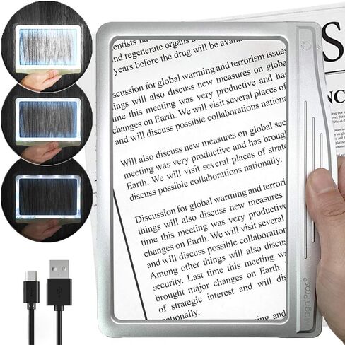 MagniPros 5X Large Ultra Bright LED Page Magnifier with Anti-Glare Lens & 3 Fully Dimmable Light Modes, Relieve Eye Strain- Ideal for Reading Small Prints, Low Vision, Seniors in Saudi Arabia