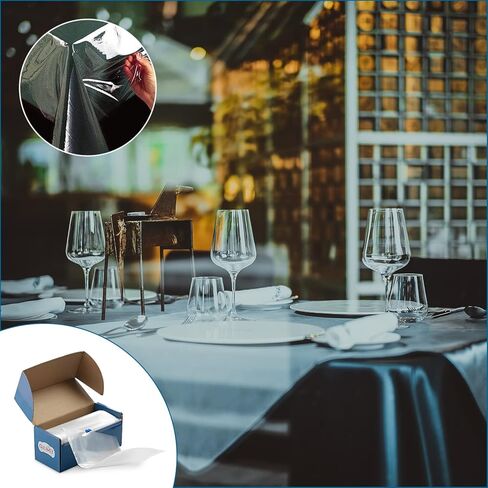 [سُمك 2 مطحنة] - لفافة مفرش طاولة بلاستيكية شفافة - مع قاطع ذاتي - غطاء طاولة عريض سميك للاستعمال مرة واحدة يحمي من الانسكابات والماء والزيوت والبقع. in Kuwait