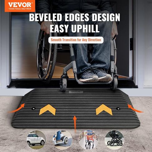 VEVOR Upgraded Rubber Threshold Ramp, 1" Rise Wheelchair Ramp Doorway, Natural Curb Ramp Rated 33069Lbs Load Capacity, Non-Slip Textured Surface Rubber Curb Ramp for Wheelchair and Scooter in Saudi Arabia