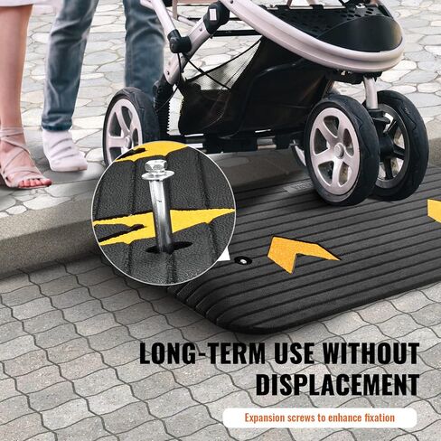 VEVOR Upgraded Rubber Threshold Ramp, 1" Rise Wheelchair Ramp Doorway, Natural Curb Ramp Rated 33069Lbs Load Capacity, Non-Slip Textured Surface Rubber Curb Ramp for Wheelchair and Scooter in Saudi Arabia