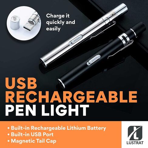 Lustrat USB مصباح قلم قابل لإعادة الشحن - مصباح جيب طبي - مصباح يدوي خفيف الوزن قابل لإعادة الشحن - ضوء قلم، مصباح يدوي صغير قابل لإعادة الشحن للتمريض والمهن الطبية (أسود) in Saudi Arabia