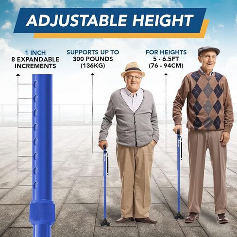 ELESIK Walking Cane for Women & Men - Adjustable Folding Cane with T Handle and Pivot Base Design, Foldable Walking Stick for Seniors with Nylon Strap, Collapsible Cane for Safe Walking in Saudi Arabia