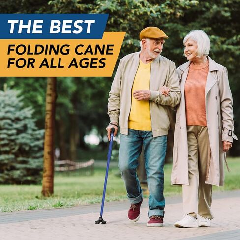 ELESIK Walking Cane for Women & Men - Adjustable Folding Cane with T Handle and Pivot Base Design, Foldable Walking Stick for Seniors with Nylon Strap, Collapsible Cane for Safe Walking in Saudi Arabia