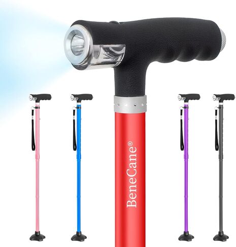 BeneCane Walking Cane for Women Folding Cane for Men with Two Led Lights Quad Cane with Stable Base Lightweight and Adjustable Walking Stick in Saudi Arabia
