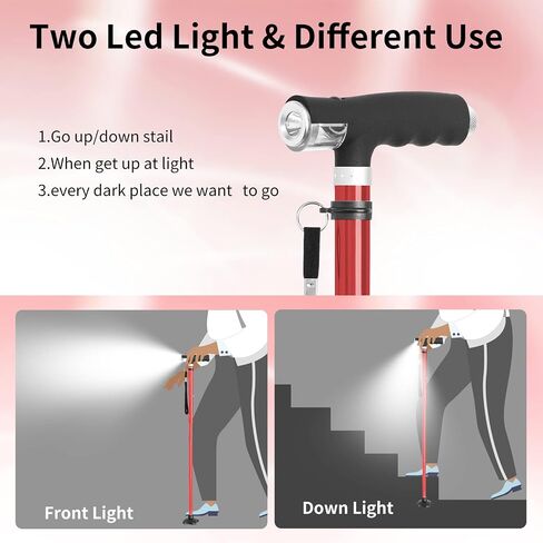BeneCane Walking Cane for Women Folding Cane for Men with Two Led Lights Quad Cane with Stable Base Lightweight and Adjustable Walking Stick in Saudi Arabia
