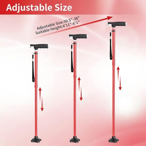 BeneCane Walking Cane for Women Folding Cane for Men with Two Led Lights Quad Cane with Stable Base Lightweight and Adjustable Walking Stick in Saudi Arabia