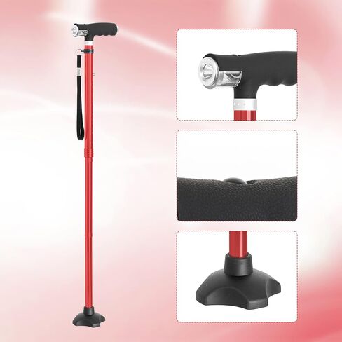 BeneCane Walking Cane for Women Folding Cane for Men with Two Led Lights Quad Cane with Stable Base Lightweight and Adjustable Walking Stick in Saudi Arabia