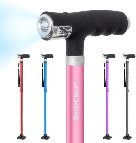 BeneCane Walking Cane for Women Folding Cane for Men with Two Led Lights Quad Cane with Stable Base Lightweight and Adjustable Walking Stick in Saudi Arabia