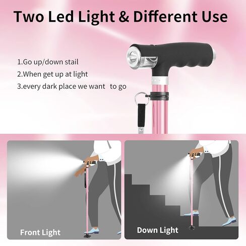 BeneCane Walking Cane for Women Folding Cane for Men with Two Led Lights Quad Cane with Stable Base Lightweight and Adjustable Walking Stick in Saudi Arabia