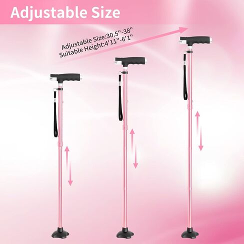 BeneCane Walking Cane for Women Folding Cane for Men with Two Led Lights Quad Cane with Stable Base Lightweight and Adjustable Walking Stick in Saudi Arabia