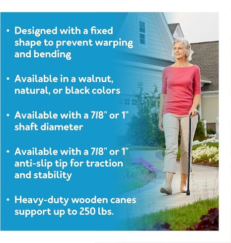 Carex Wooden Walking Cane - Round Handle Wood Cane With Natural Ash Finish and Rubber Tip - Traditional Style Walking Stick for Men and Women, 36 Inch Height, 7/8 Inch Diameter in Saudi Arabia