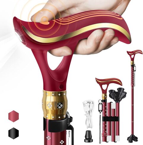 عصا قابلة للطي من ispuoocti، عصا إنذار ذكية قابلة للطي مع ضوء، عصا مشي أنيقة للنساء والرجال، عكاز قابل للتعديل لكبار السن، شحن مباشر عبر USB، خفيف الوزن ومحمول in Kuwait