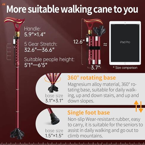 عصا قابلة للطي من ispuoocti، عصا إنذار ذكية قابلة للطي مع ضوء، عصا مشي أنيقة للنساء والرجال، عكاز قابل للتعديل لكبار السن، شحن مباشر عبر USB، خفيف الوزن ومحمول in Kuwait