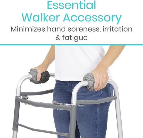 Vive Walker Handle Cushions (2-Pack) Extra Soft Sheepskin Grips - Padded Hand Cover Accessories for Folding Rolling Wheelchair, Rollator Handle, Senior, Elderly Grippers - Foam Padding for Disability in Kuwait