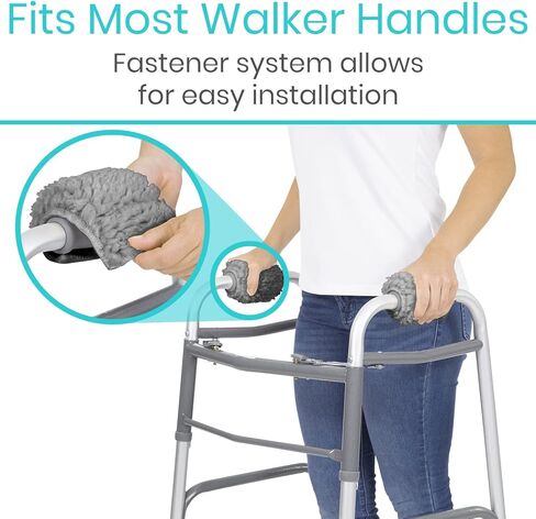 Vive Walker Handle Cushions (2-Pack) Extra Soft Sheepskin Grips - Padded Hand Cover Accessories for Folding Rolling Wheelchair, Rollator Handle, Senior, Elderly Grippers - Foam Padding for Disability in Kuwait