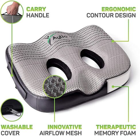 Aylio Socket Seat Cushion for Sit Bone and Back Pain Relief, Butt, Tailbone, Hip, Hamstring, Posture Support - Memory Foam Comfort Ischial Tuberosity Pillow for Desk Chair or Car in Saudi Arabia