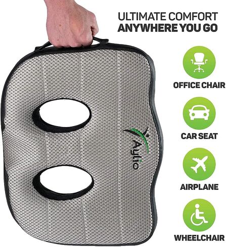 Aylio Socket Seat Cushion for Sit Bone and Back Pain Relief, Butt, Tailbone, Hip, Hamstring, Posture Support - Memory Foam Comfort Ischial Tuberosity Pillow for Desk Chair or Car in Saudi Arabia