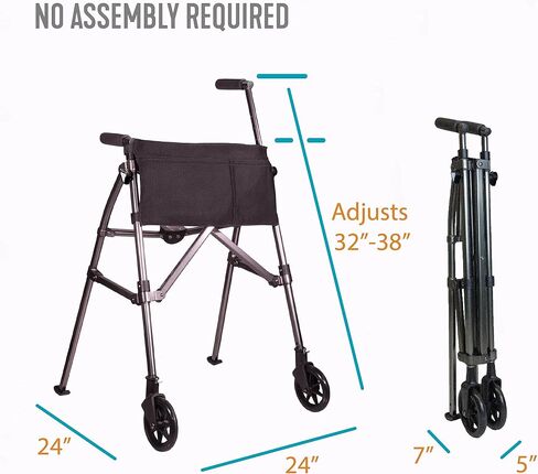 مشاية Stander EZ Fold-N-Go، مشاية خفيفة الوزن قابلة للطي للبالغين وكبار السن وكبار السن، مشاية سفر قابلة للطي مع عجلات، منزلقات تزلج، وحقيبة، مشاية قياسية مدمجة، Regal Rose in Kuwait