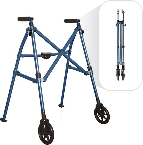 Stander Wonder Walker, Lightweight Foldable Space Saver Rolling Walker for Adults, Seniors, and Elderly, Compact Travel Walker with 6-inch Wheels and Ski Glides for Mobility Support, Black Walnut in Saudi Arabia