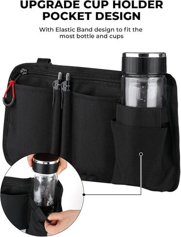 ISSYAUTO Wheelchair Side Bag, Wheelchair Pouch Bag with Cup Holder, Armrest Accessories for Wheelchair, Rollator, Electric Scooter Wheelchairs, Ideal Gift for Mother's Day & Father's Day (Black) in Kuwait