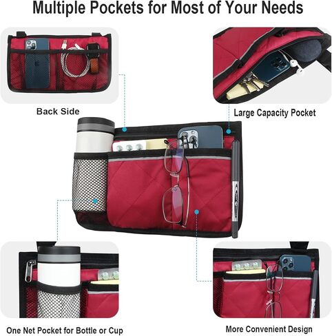Wheelchair Side Bag, Armrest Storage Pouch with Cup Holder and Reflective Strip for Wheelchairs, Walkers or Rollators (Black) in Saudi Arabia