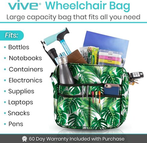 Vive Bag for Wheelchairs & Walkers - Machine Washable, Double-Stitched, Water-Resistant Accessory Backpack for Rollators, Wheelchairs, Walkers - Pouch with XL Pockets & Straps for Quick Installation in Kuwait