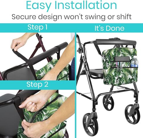 Vive Bag for Wheelchairs & Walkers - Machine Washable, Double-Stitched, Water-Resistant Accessory Backpack for Rollators, Wheelchairs, Walkers - Pouch with XL Pockets & Straps for Quick Installation in Kuwait