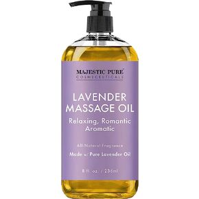 MAJESTIC PURE Lavender Massage Oil for Men and Women - Great for Calming, Soothing and to Relax - Blend of Natural Oils for Therapeutic Massaging and Aromatherapy - 8 fl oz.