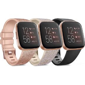 PACK 3 Soft Silicone Bands Compatible for Fitbit Versa 2 / Fitbit Versa/Fitbit Versa Lite Adjustable Sport Bands for Women Men Small Large (Black+Blue+Grey, Small) in Saudi Arabia