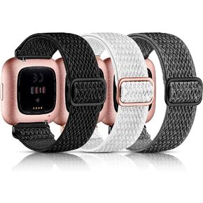 Maledan 3 Pack Stretchy Solo Loop Compatible with Fitbit Versa 2 Bands Women Men, Soft Nylon Sport Replacement Versa 2 Watch Band for Fitbit Versa 2/Versa Lite, Black/Green/Gray in Kuwait