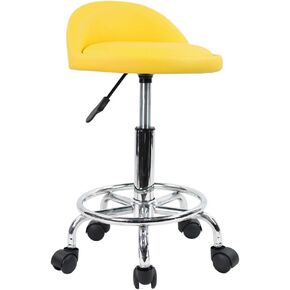 KKTONER PU Leather Round Rolling Stool with Foot Rest Height Adjustable Swivel Drafting Work SPA Task Chair with Wheels (Black) in Saudi Arabia