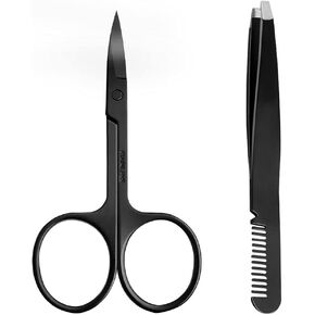 مقص الحواجب مع مشط وملقط، متعدد الأغراض من الفولاذ المقاوم للصدأ، مقص رموش صغير منحني، مشط ملقط للنساء، رموش الحواجب، تجميل الوجه (أسود) in Kuwait