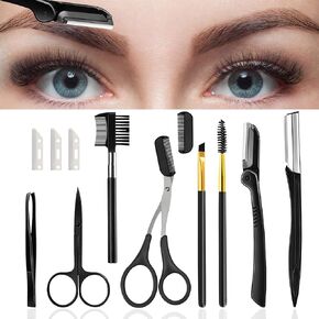 12 in 1 Eyebrow Trimmer Kit Multipurpose Exfoliating Dermaplaning Tool， Eyebrow Scissors, Eyebrow Brush, Tweezers, Eyebrow Razor, Eyebrow Trim Tool Set Hair Removal Accessories for Men Women in Kuwait